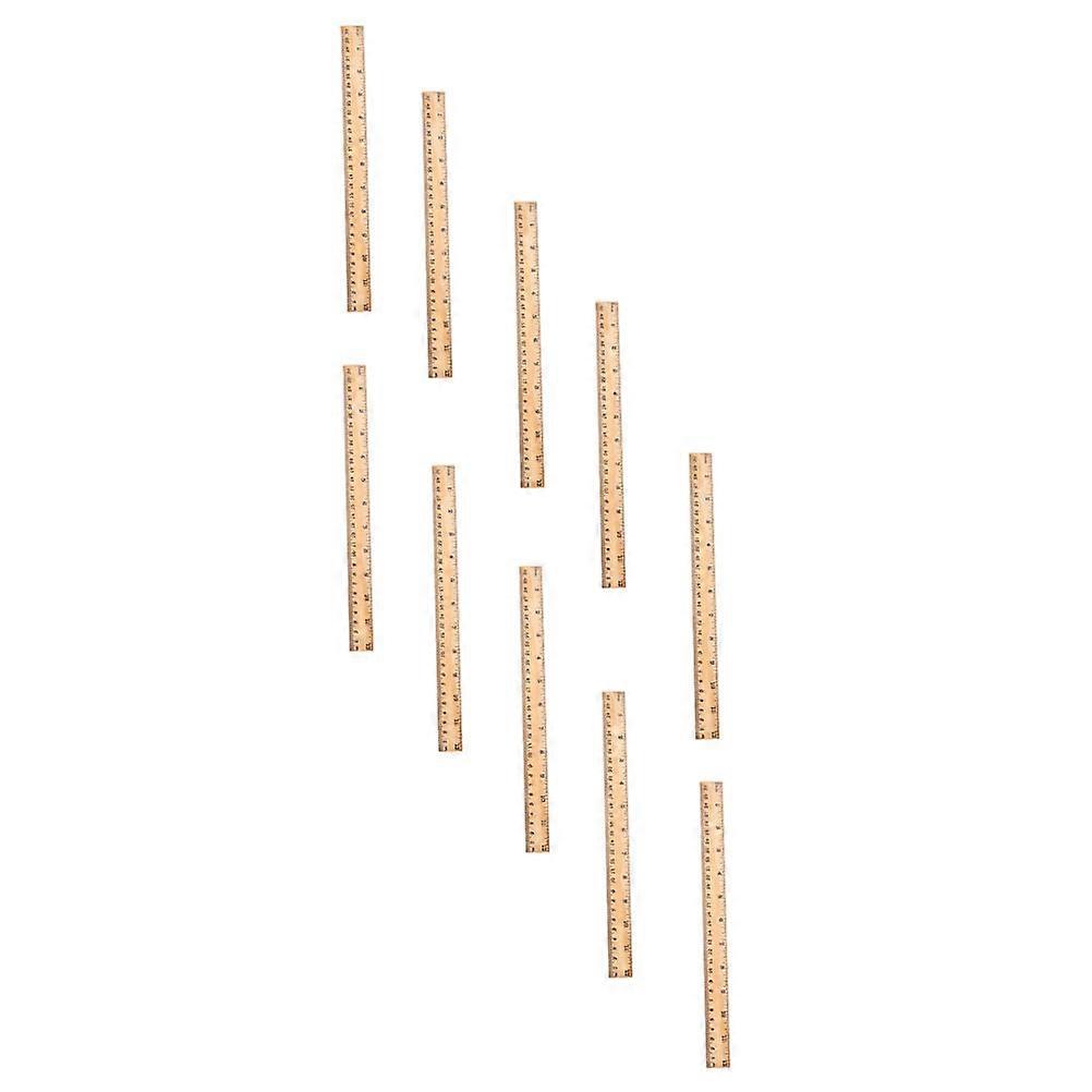 Wooden Ruler Straight Ruler for Study 10Pcs Wood Double Scale Measuring