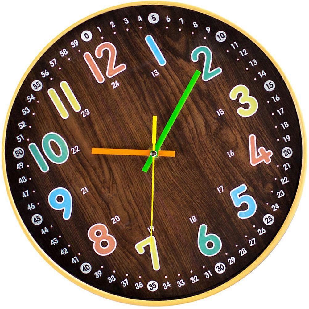 Non Ticking Round Wall Clock For Bedroom Decor Coffee 1Pack