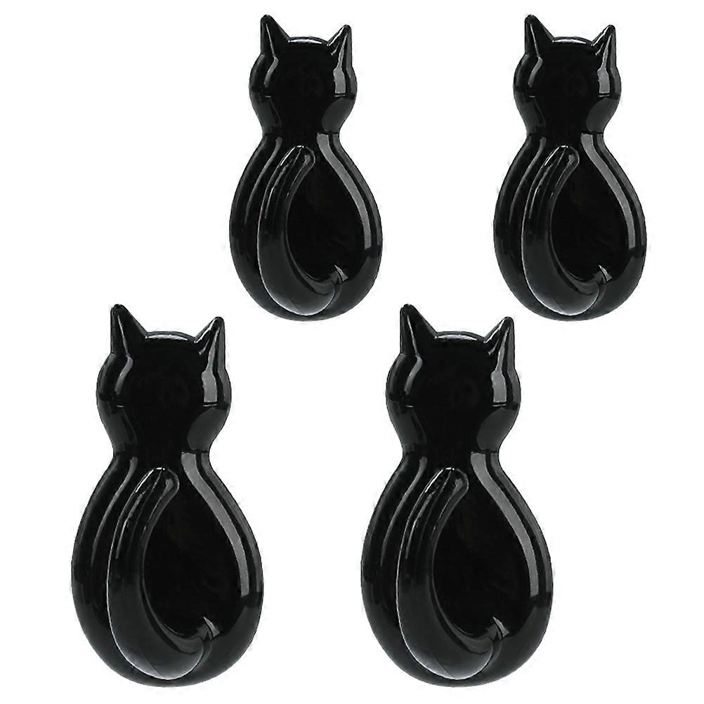 Cat Tail Wall Hooks for Hanging 4Pcs Plastic Black Self-Adhesive Hooks