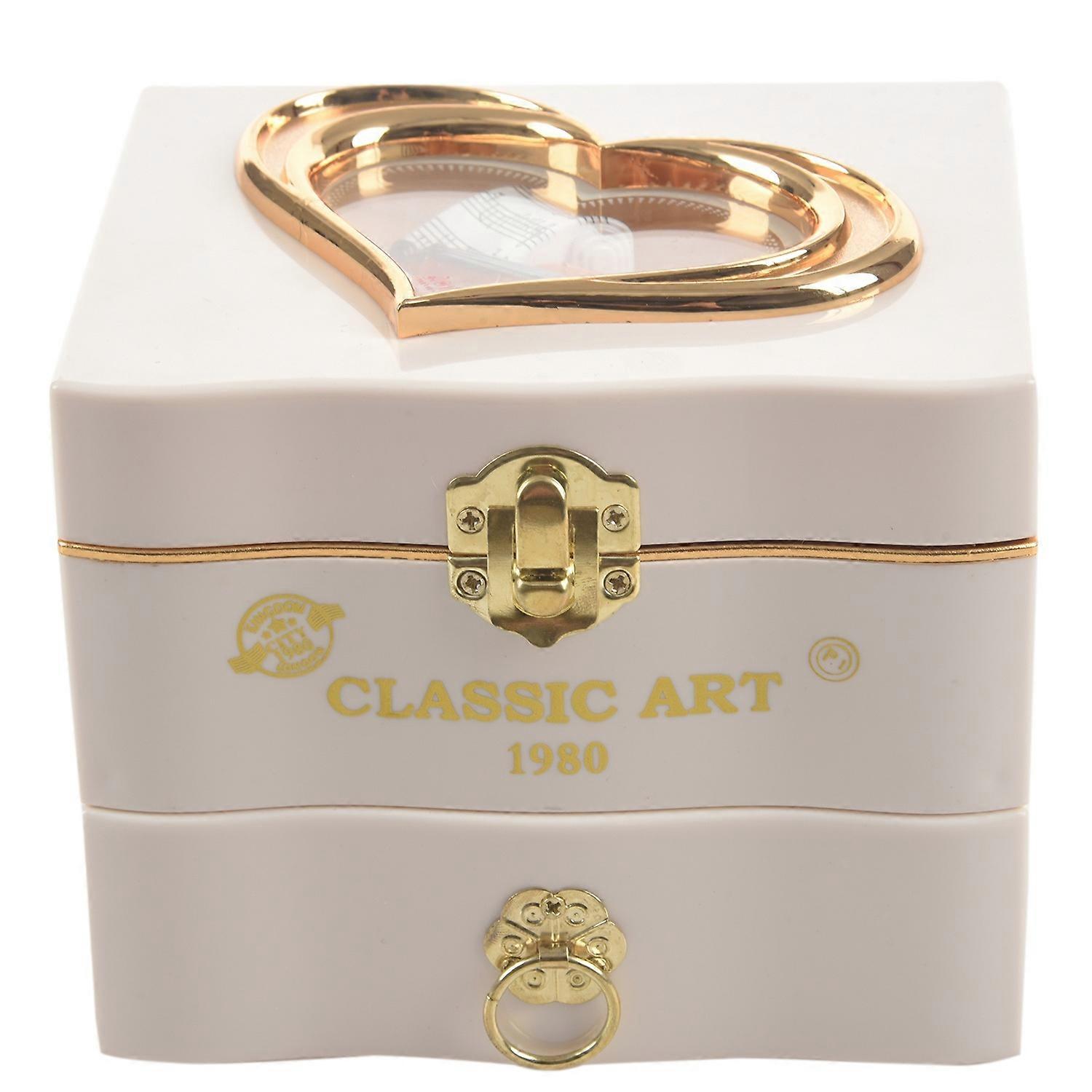 Rotating Music Box Clockwork Plastic Jewelry Box White