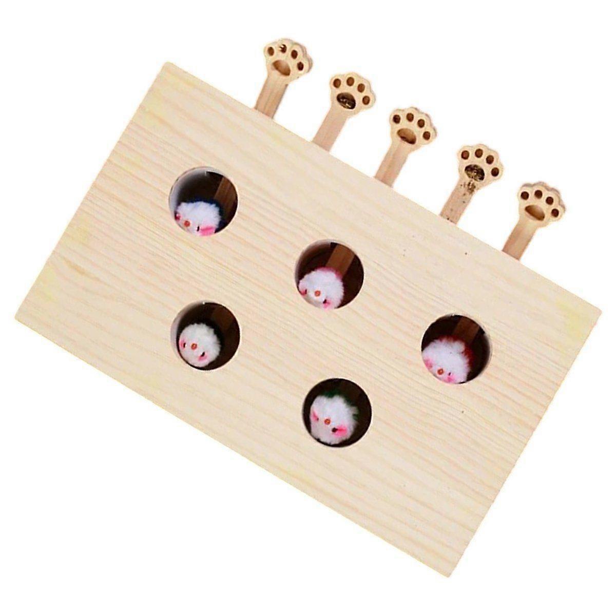 Funny Cat Puzzle Toy Wooden Maze Pet Hit Hamster Catch Bite Interactive Toys with 5-Holed Mouse Hol