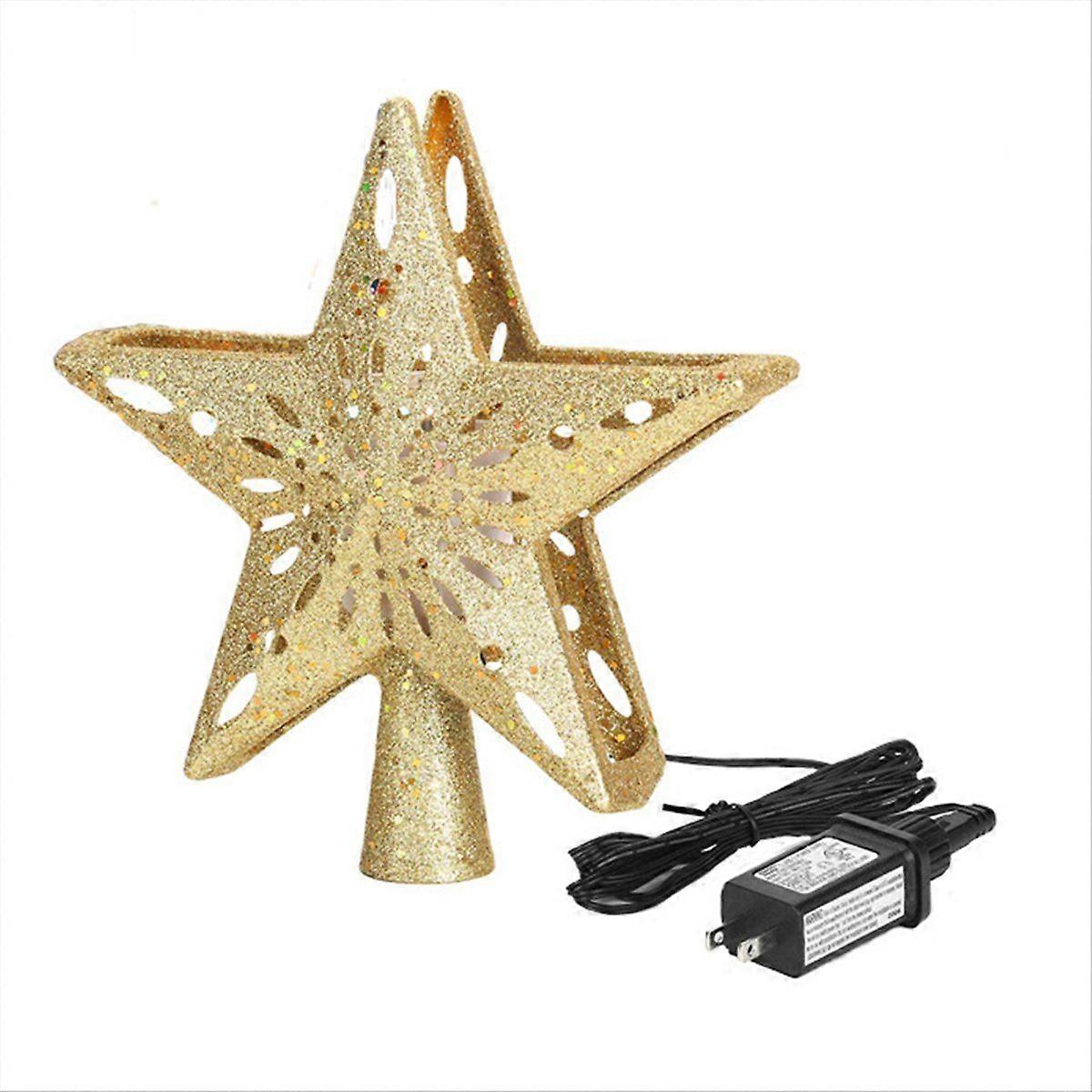 Christmas Star Trees Topper with Built-in Led Snowflake Projector Lights Pentagram US Plug