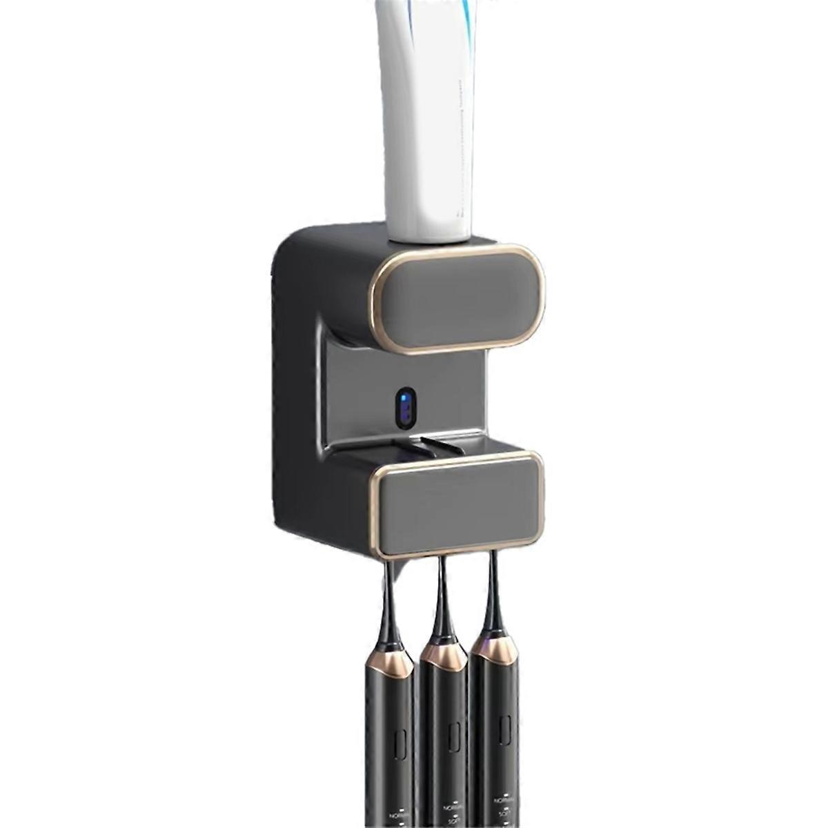 Wall-Mounted Electric Toothpaste Squeezer with UV ,Punch-Free Toothbrush Holder&Disinfection Storage Rack B