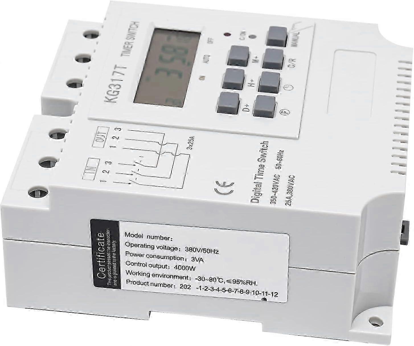 Digital Timer, 380 V, 3Phase Digital Time Relay, Programmable Timer Switch 25 A for Control Current Timer Switch, Microcomputer, Water Pump,