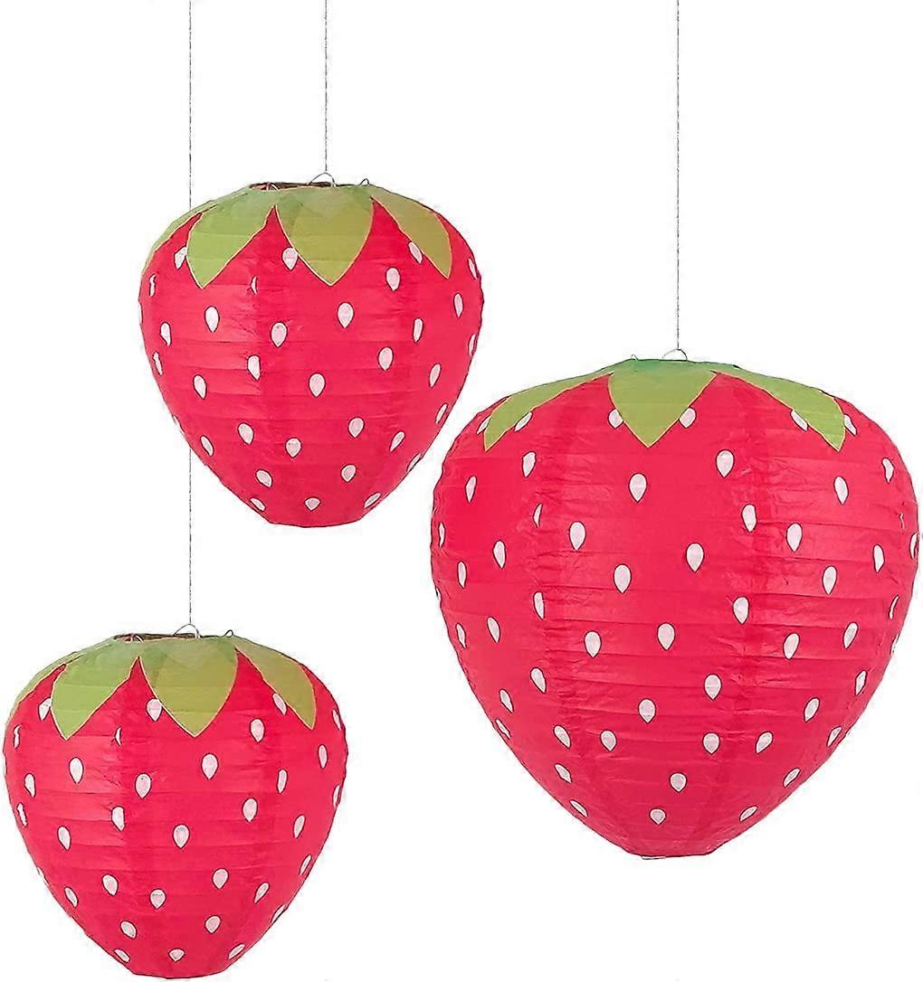 Vorkoi Strawberry Shape Lantern, Red, 3PCS, Party Lanterns & Hanging Pom Poms