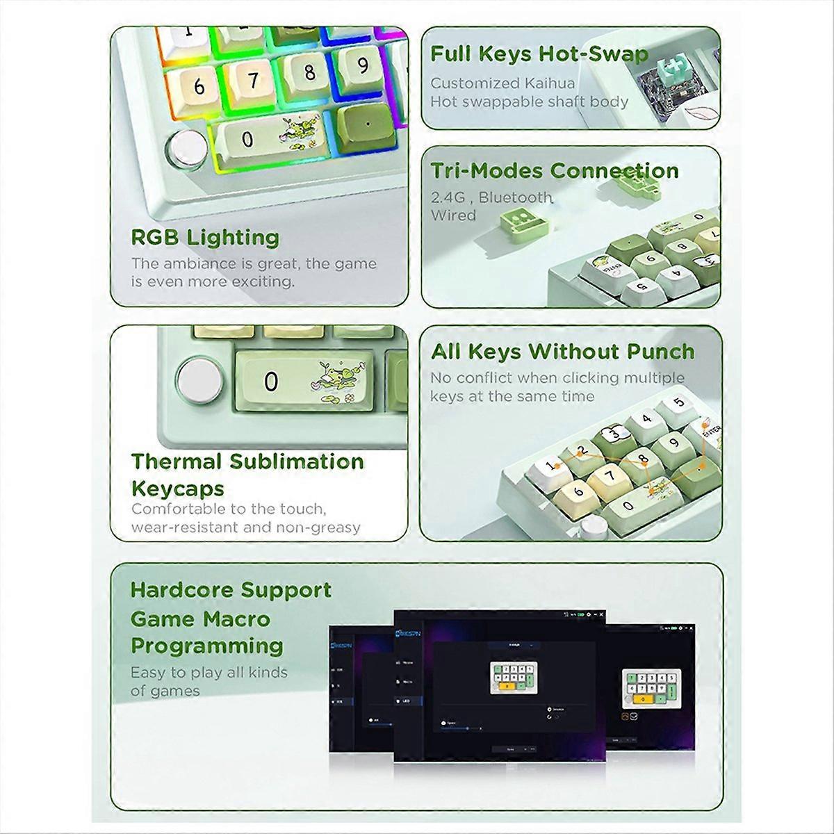 Three-Mode Hot-Swappable Digital Mechanical Keyboard Green