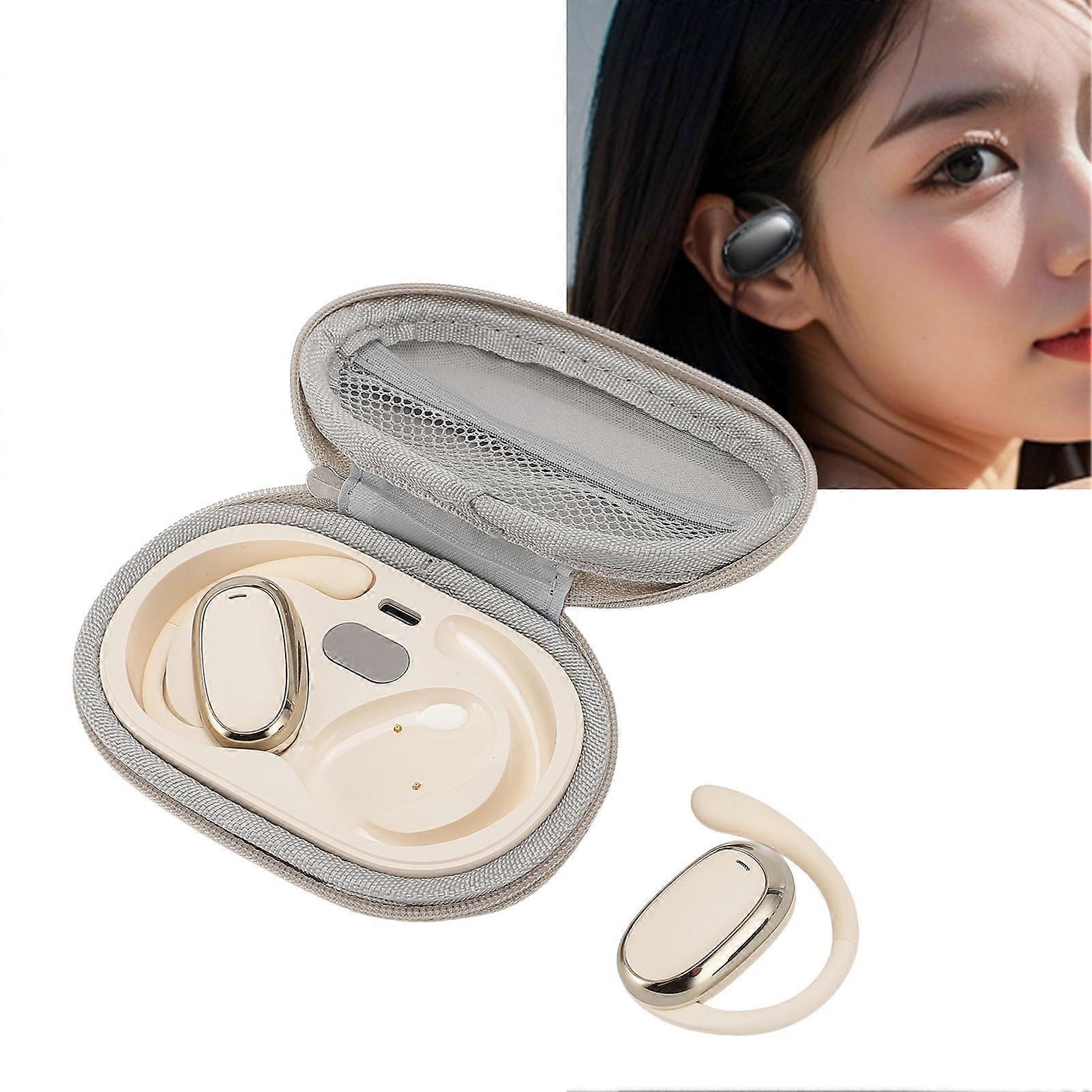 Over Ear Earbuds Wireless Bluetooth Earhooks Earphones with Cloth LED Display Charging Case for Women Men Work Driving Running Exercise Beige 