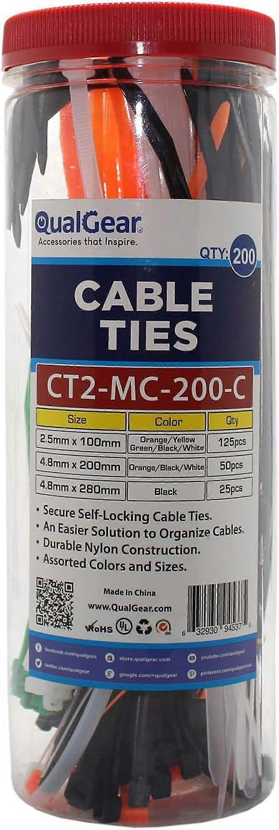 CT2-MC-200-C Self-Locking Cable Ties, orted, 200/Canister