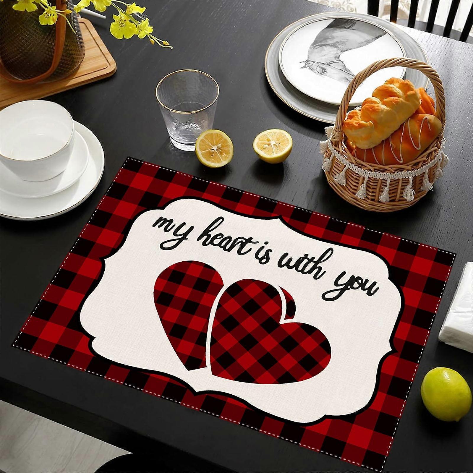 Giyblacko Decorative Table BannerValentine's Day Placemat Red Lattice Love Truck Pattern Western Placemat Tablecloth