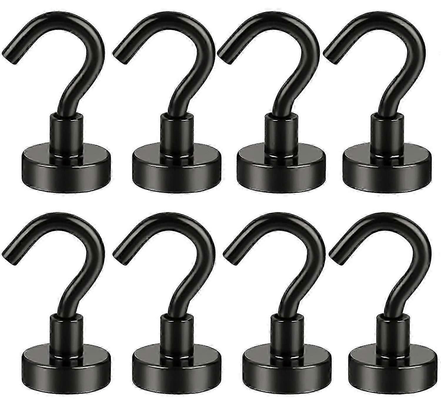 8 πακέτο μαύρο μαγνητικό άγκιστρα βαρέων καθηκόντων 22Lbs για το ψυγείο που κρέμεται