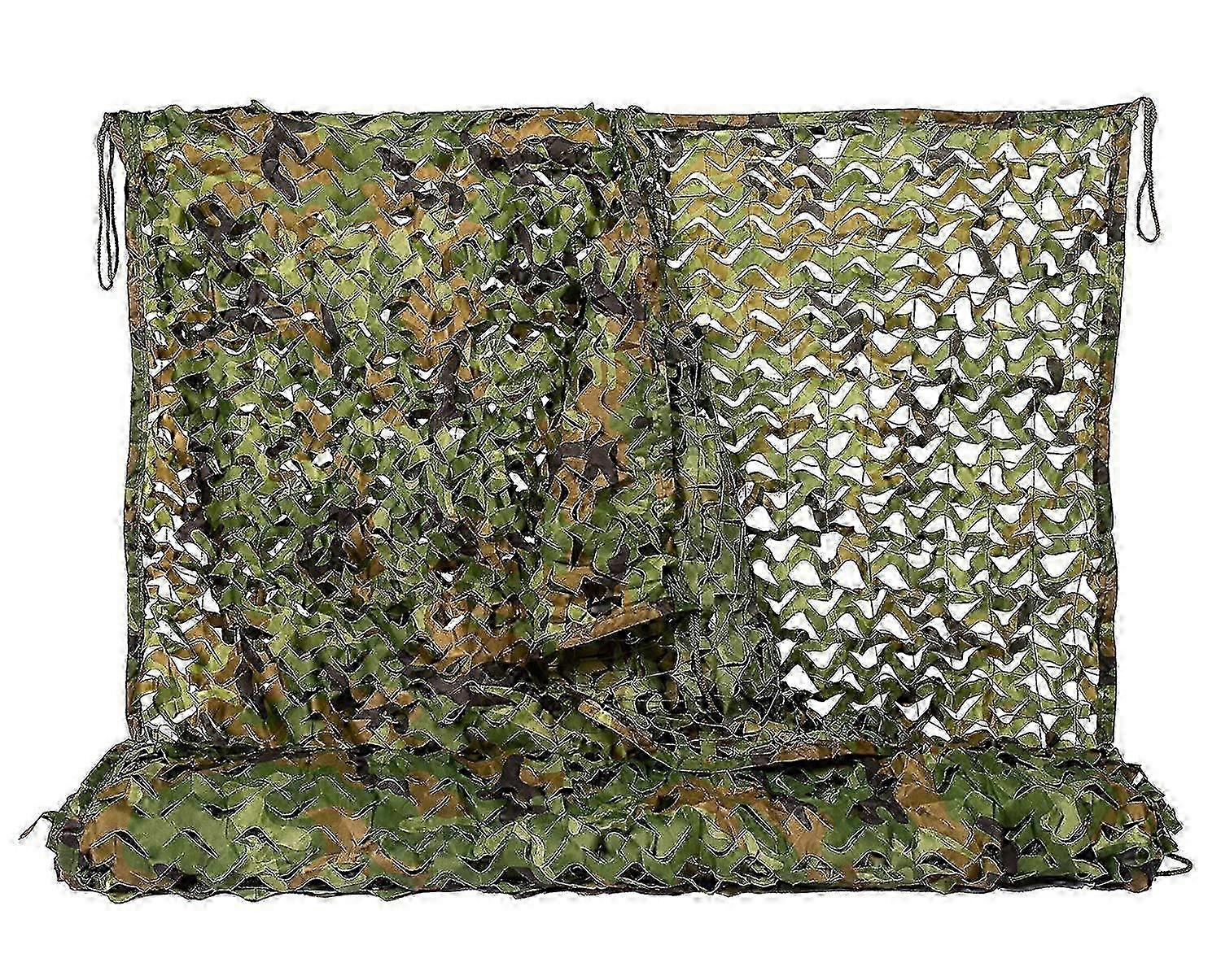 Green Brown Camo Netting, Reinforced By A Rope Net Behind It, For Hunting, Camping, And Military Use