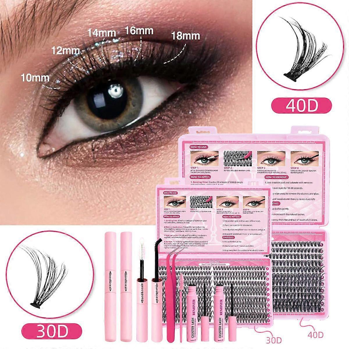 Barvena D Curl Individual Lash Clusters - 8-18mm Mixed Length Voluminous DIY Eyelash Extensions, Full Case for Self-Grafting, Natural & Dramatic Look