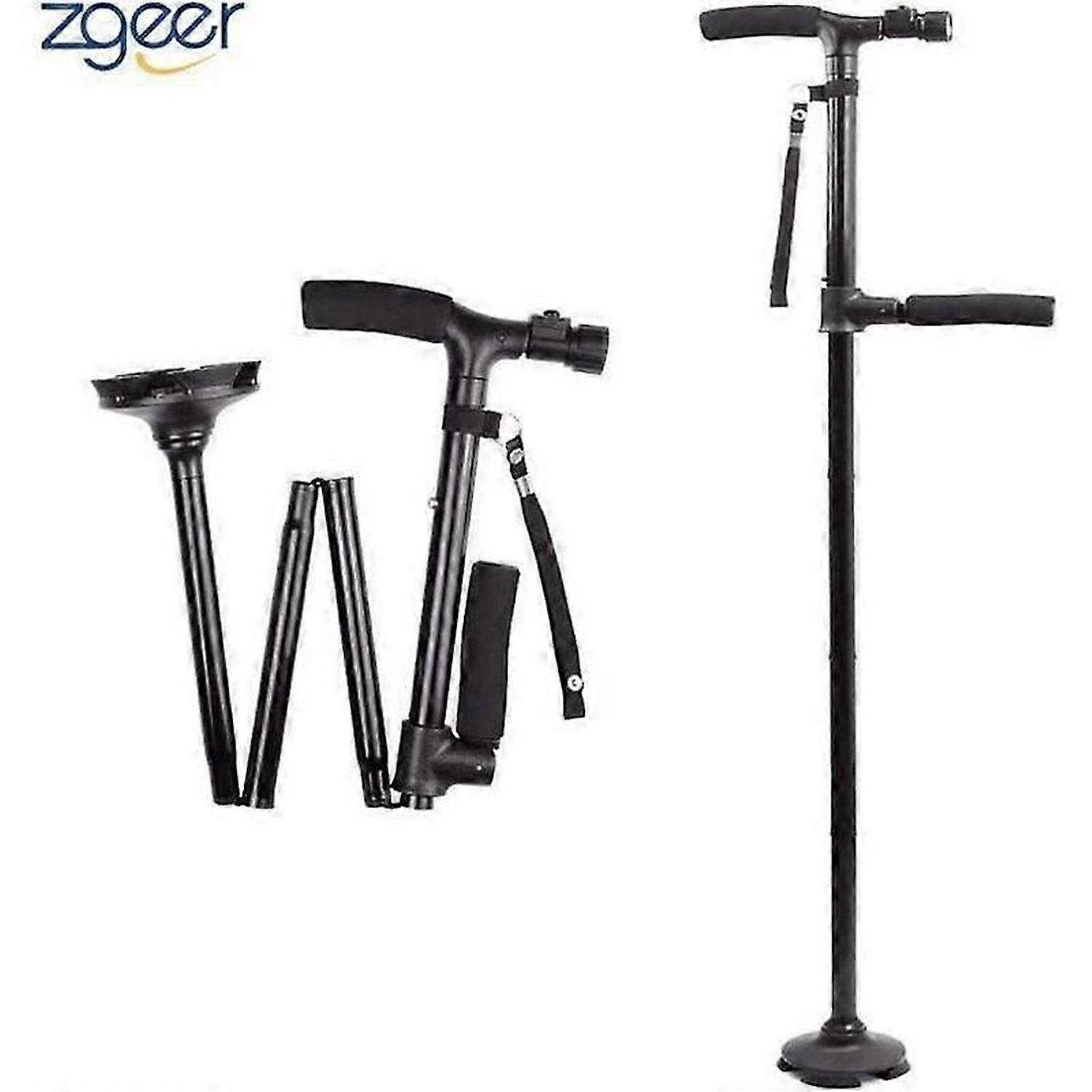 Foldable Walking Stick With LED Light Adjustable Folding Lightweight Walking Cane Black