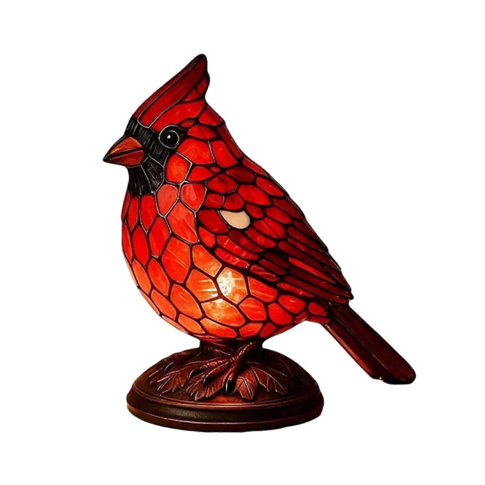Red Bird Table Lamp Stained Glass Style, Decorative Bedside Night Light