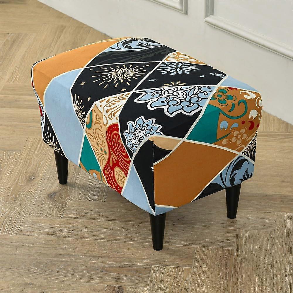 Stretch Ottoman Cover with Elastic Bottom, Rectangular Storage Footrest Protector, 15.7'x23.6', A09
