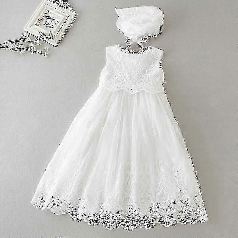 طفلات بنات فستان المعمودية ثوب التعميد الرسمي بأكمام طويلة الدانتيل مطرز تول وقبعة دانتيل مطابقة لزي الأميرة