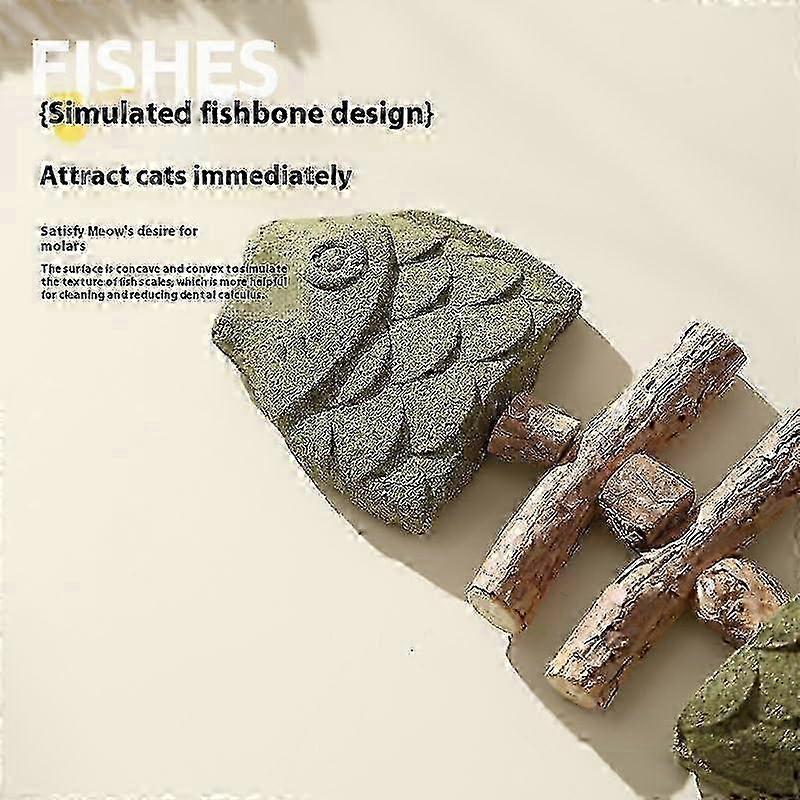 Creative Fishbone Cat Toy Wooden Catnip Teeth Cleaning Stick, Fishbone Design, Kiwi Scent