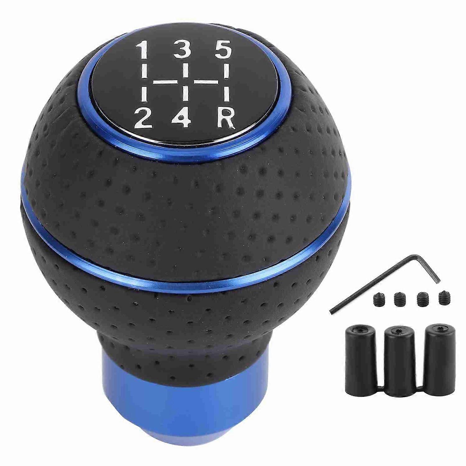 5 Speed Gear Shift Knob Stick Aluminium Alloy and Leather Manual Automobiles AccessoryBlue