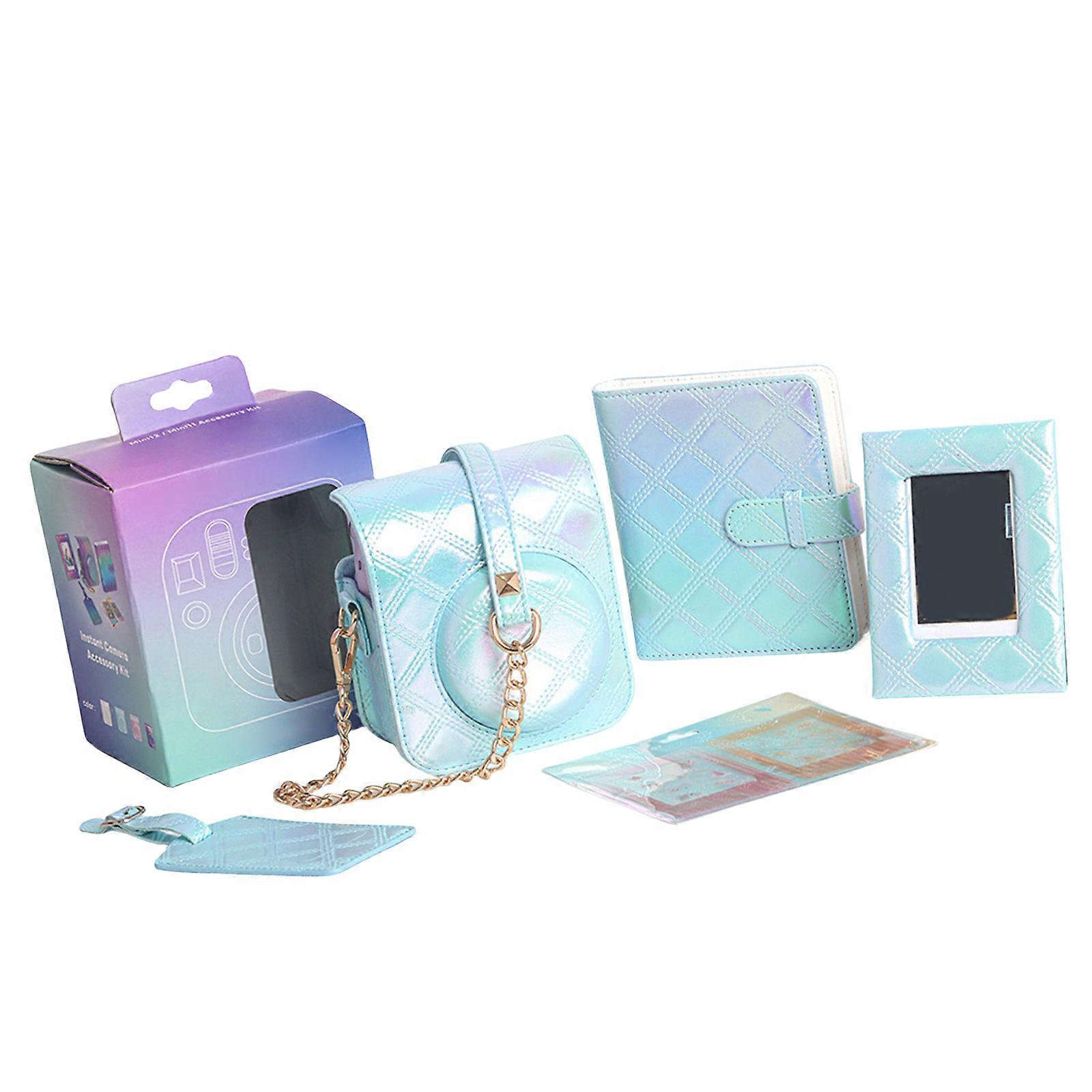 Protective PU Leather Camera Bag for Mini 12 Camera with Album and Decorative Frame Sticker, Adjustable Strap  pearlescent basket