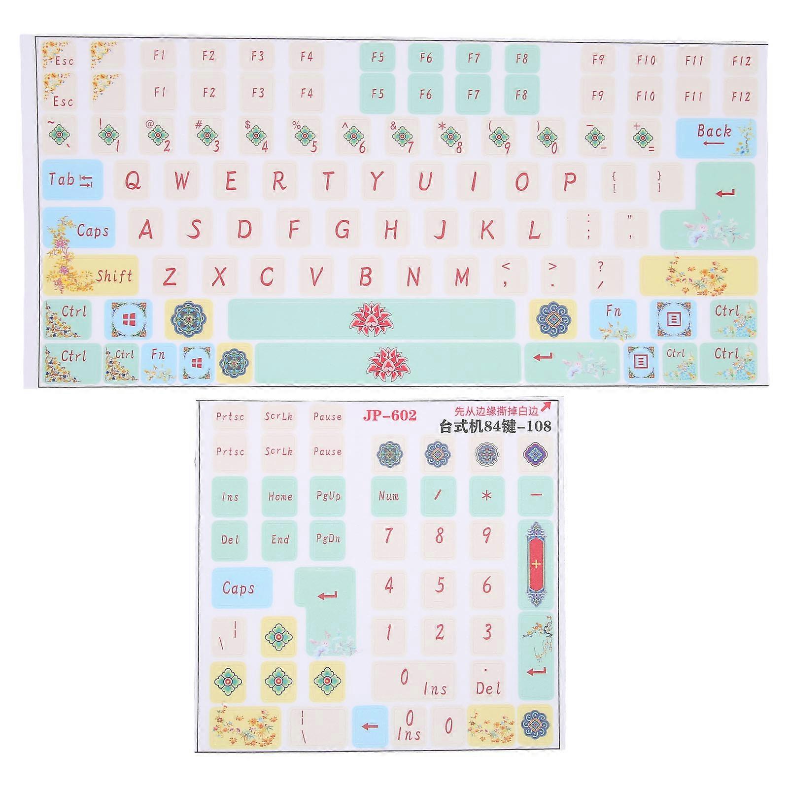 2Pcs Mechanical Keyboard Sticker Frosted Surfaces Cute Cartoon Clear Pattern PVC Keyboard Sticker for Universal Desktop PC