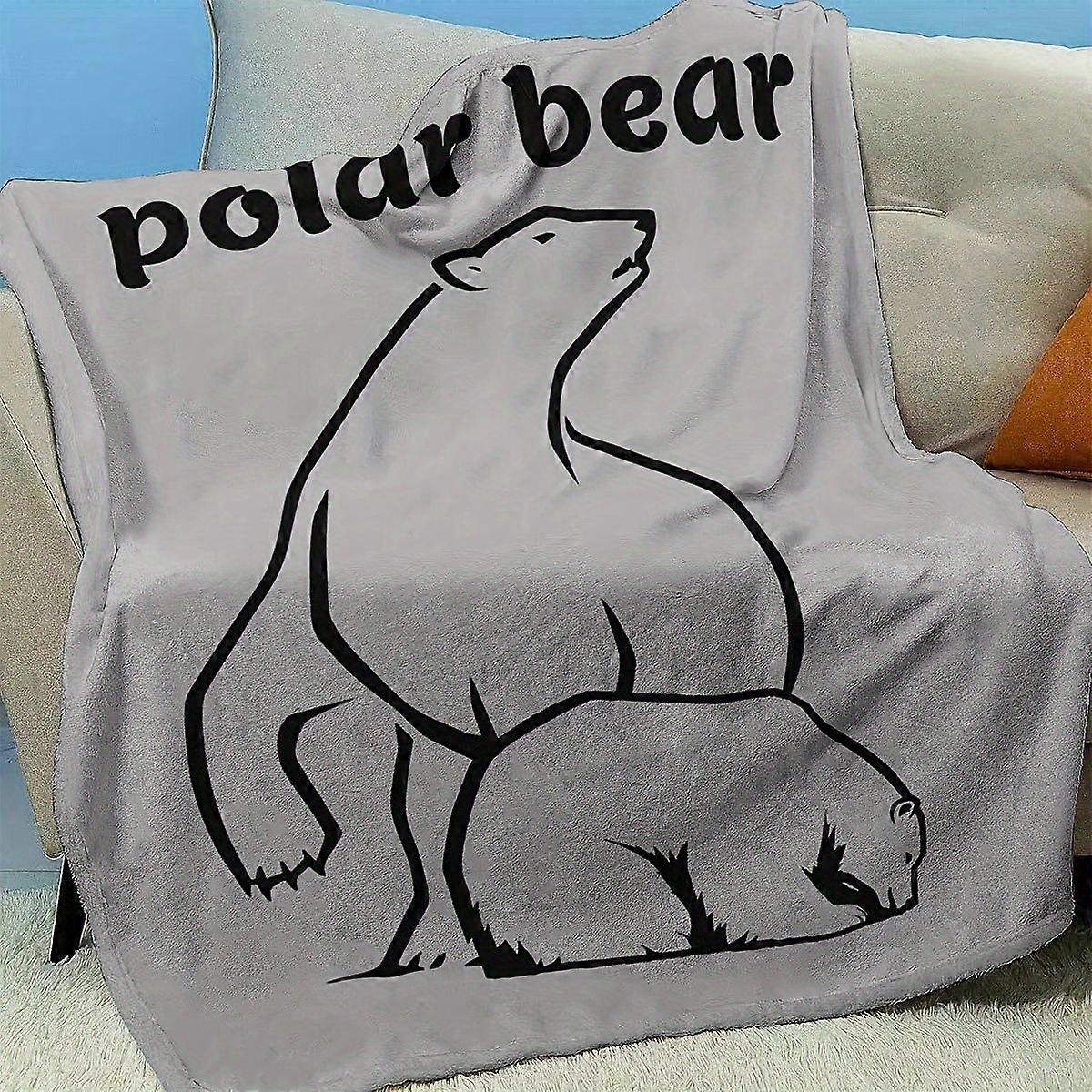 Polar Bear Fleece Throw Blanket, Soft Comfortable Flannel, Digital Print Animal Theme, Glam Style, Polyester, with Knitt-nbvcx446