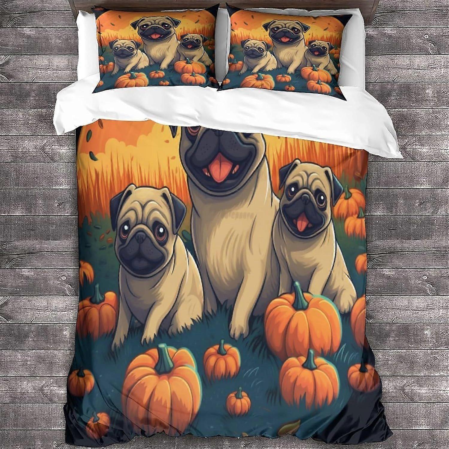 LikeEj PUG Style 3D digitální tisk Sady povlečení pro psy Zvířecí potisk Povlečení Sady Měkké mikrovlákno 3ks povlak na přikrývku se zapínáním na zip