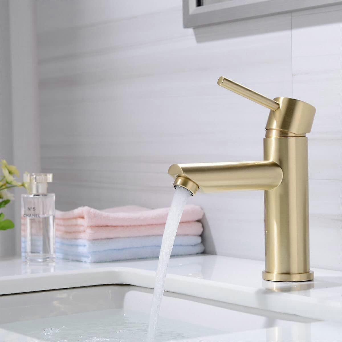 Brushed Gold Brass Mixer Bathroom Single Lever