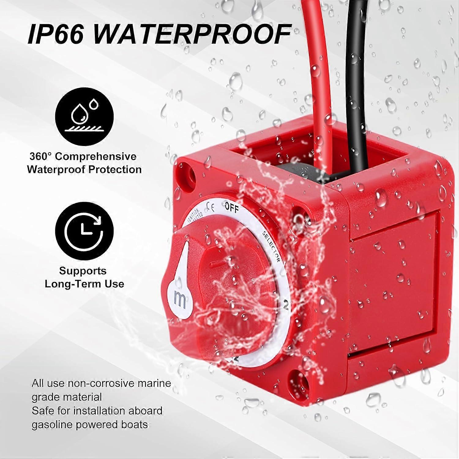 Boat Battery Disconnect Switch 300A Marine Battery Switch 360° Rotating 4 Position Battery Kill Switch Selector IP66 for Yachts RVs Modified Cars