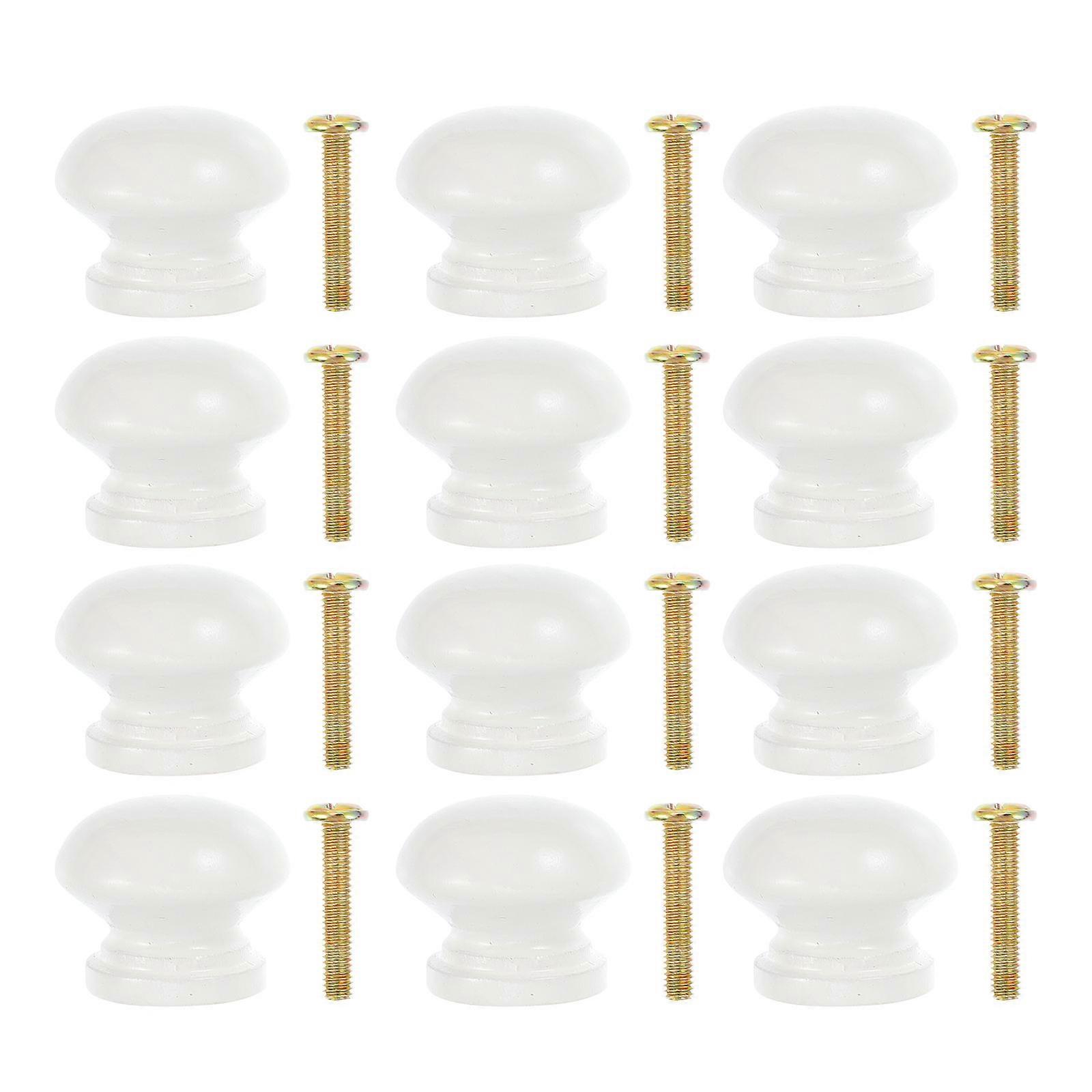 12pcs White Wooden Handles Simple Pulls for Cabinet Door Knobs Decorative Home Decor Use