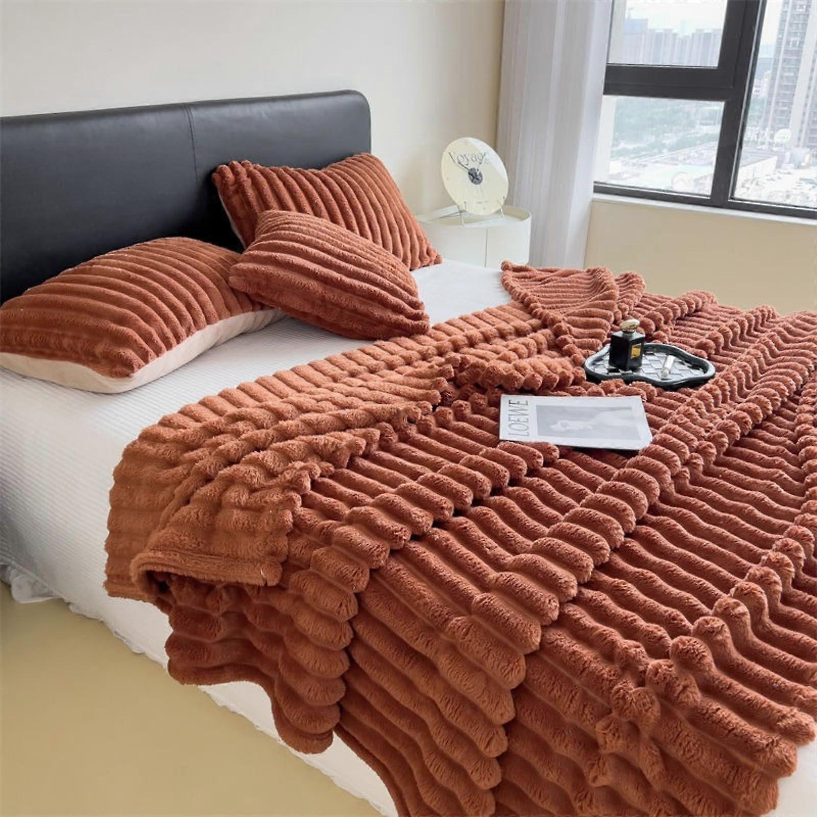 Plush Throw Blanket Ultra Soft Rabbit Fur for Sofa and Bed, All Season Warm Anti‑Shedding