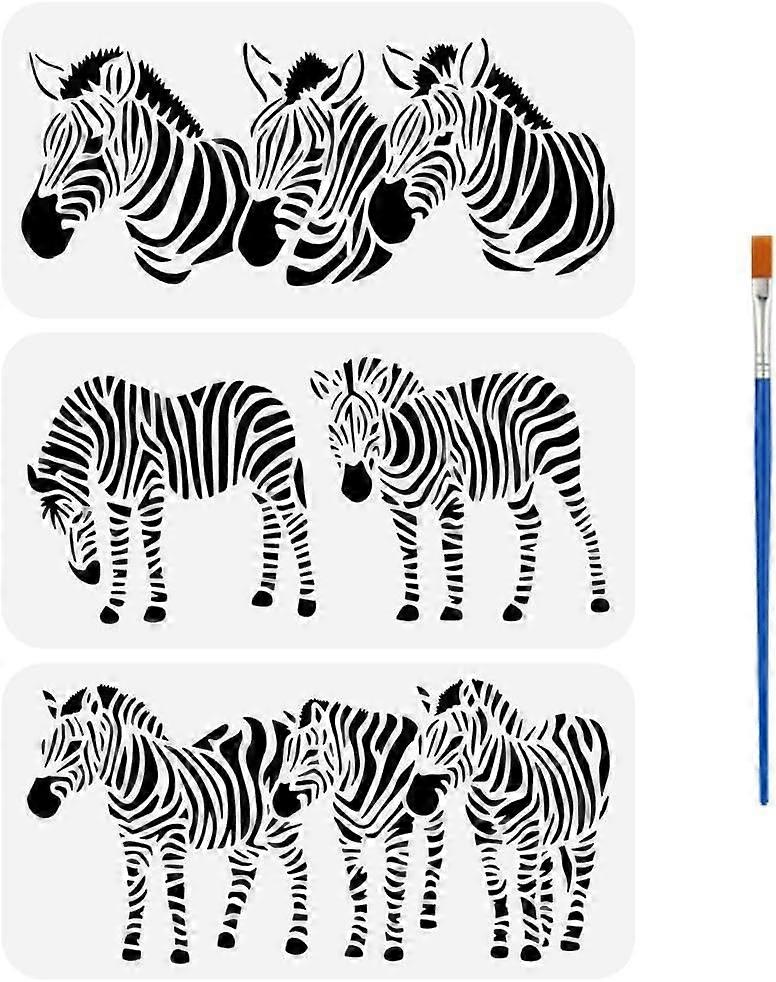 3 PCS Zebras Stencils with Paint Brush 5.9x11.8inch Zebra Patterns Templates Plastic PET Animal Zebra Painting Stencils Zebra Heads Templates Animal T