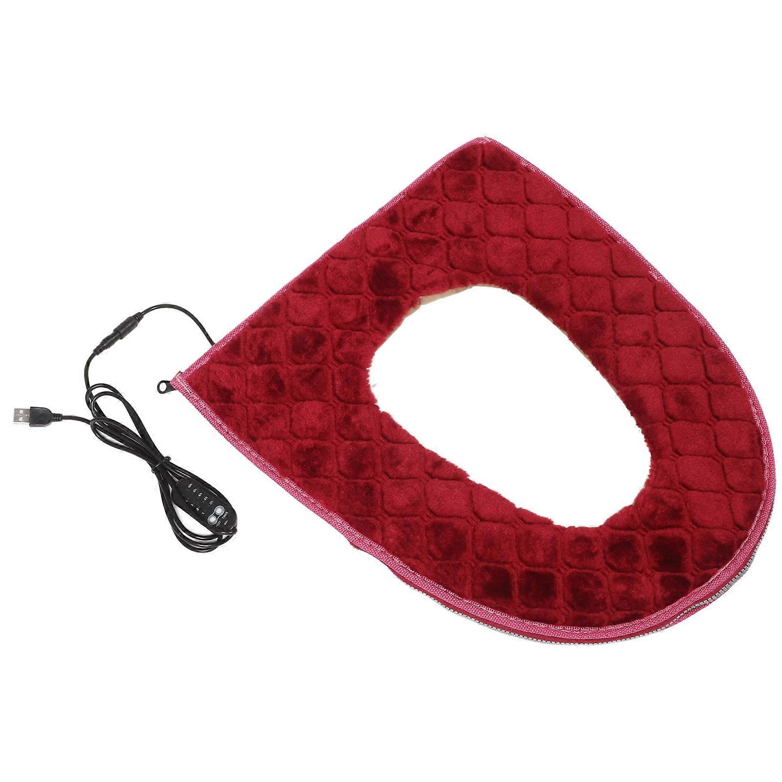 Washable Heated Toilet Pad USB Powered for Home Use Red Cushion