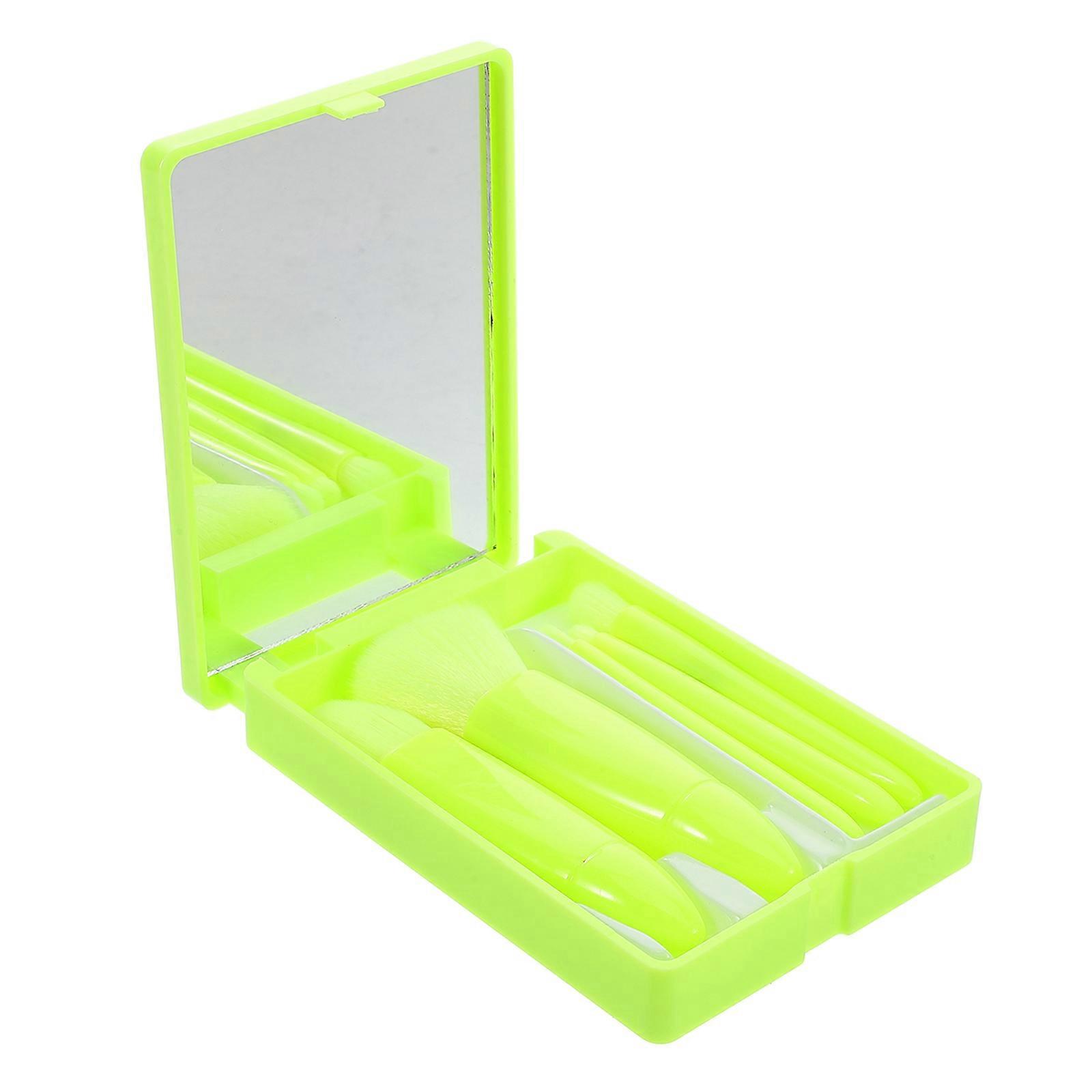 Light Green Makeup Brush Set for Eyeshadow and Face with Mirror Case 1Set