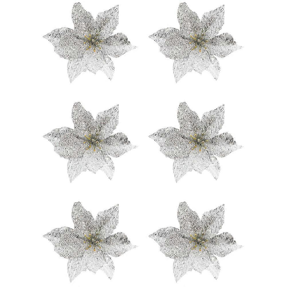 Christmas Flower Accessory Small Double-Layer Silver Artificial Flowers 12Pcs