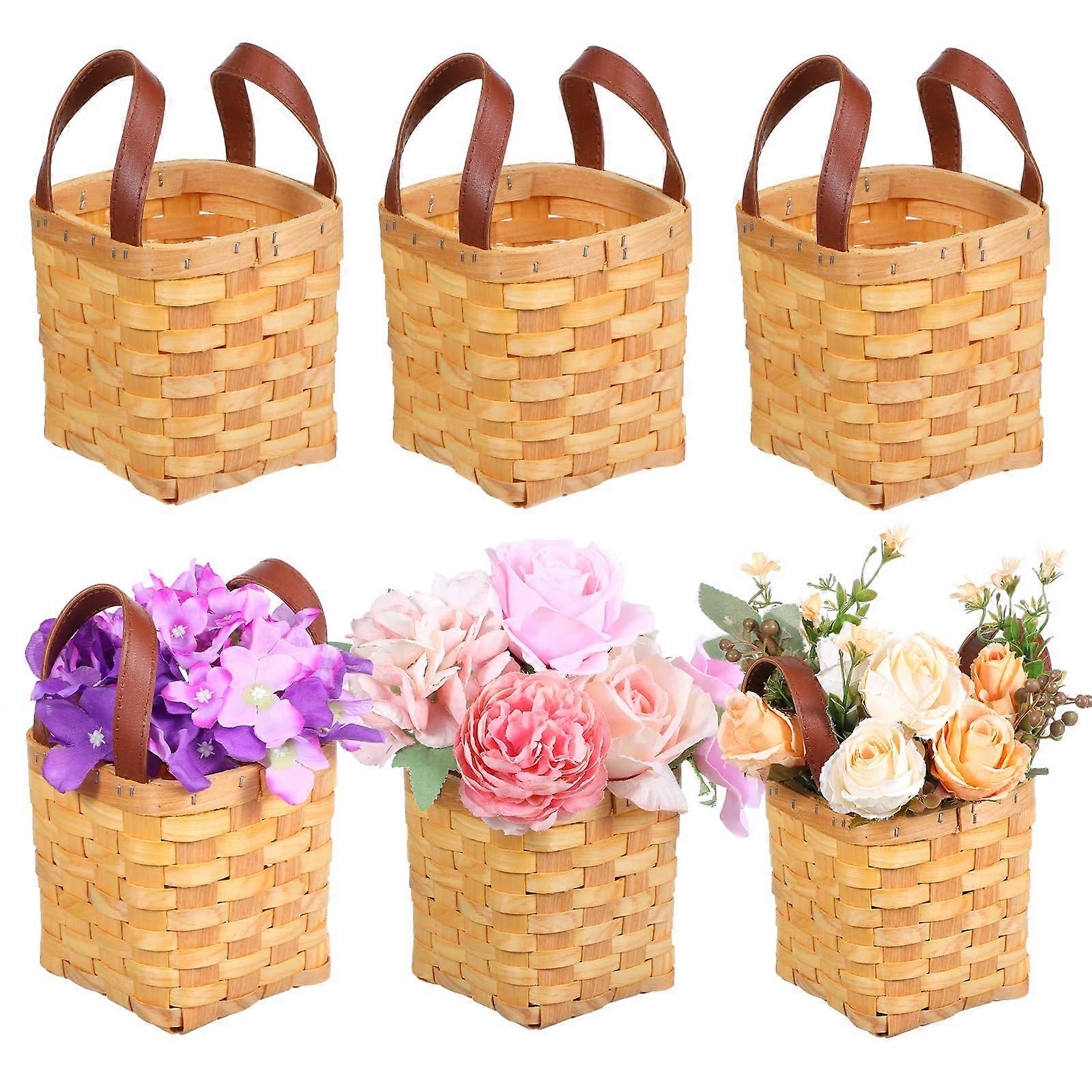 6 Pcs Small Wicker Basket with Handles, Square Durable Woven Storage for Gifts and Home Organization (Yellow)