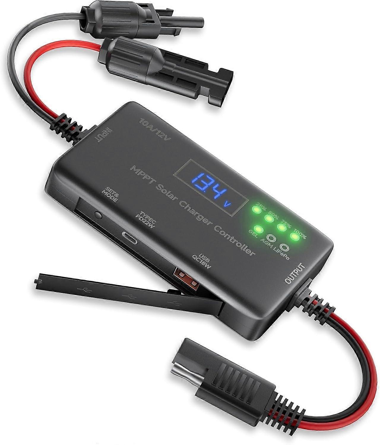 MPPT Solar Charge Controller 12V 10A with LCD, USB and TypeC, for LiFePO4 AGM Gel Battery Charging