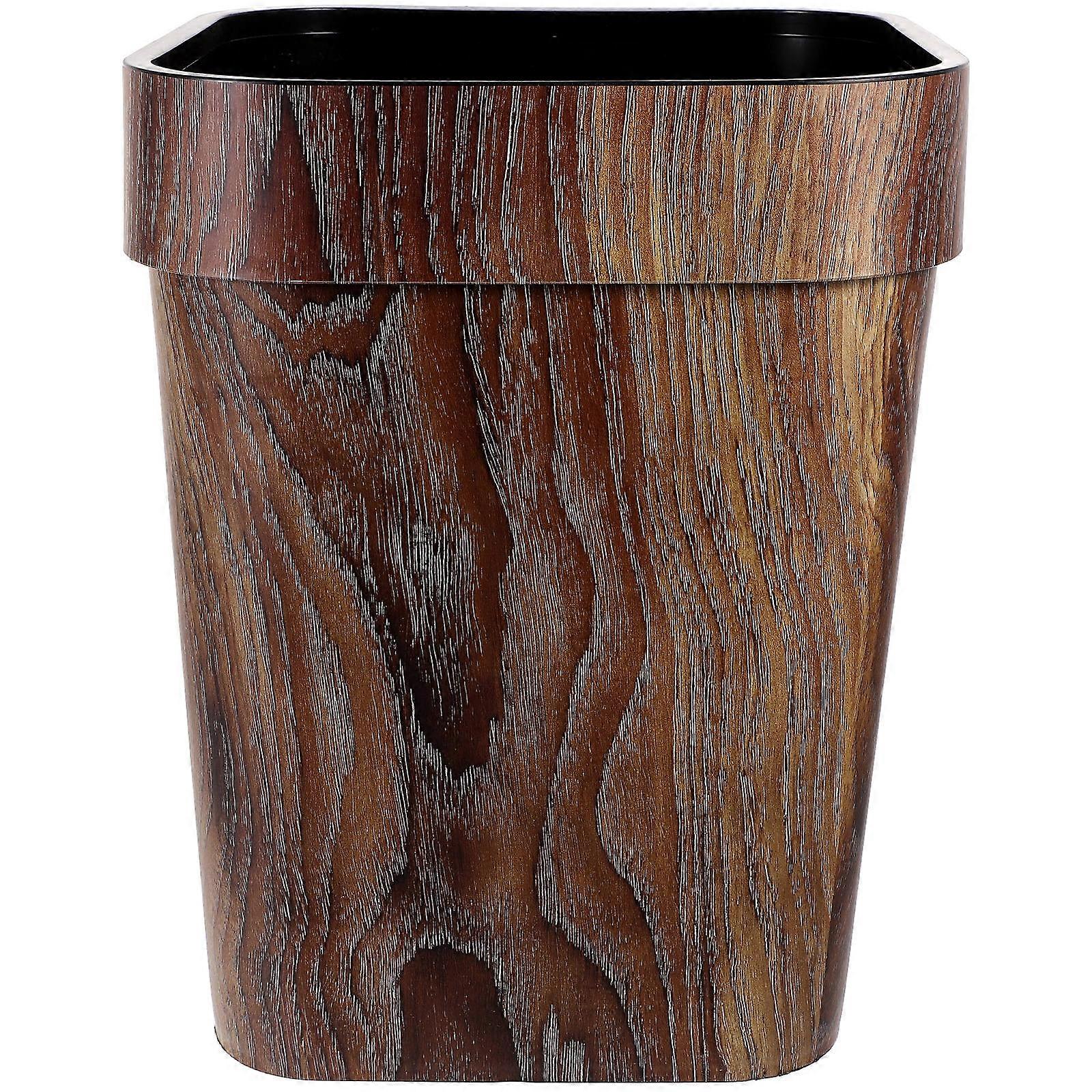 Kitchen Trashcan Square Garbage Can Home Organization Coffee Wood Grain PP Material 1Pc