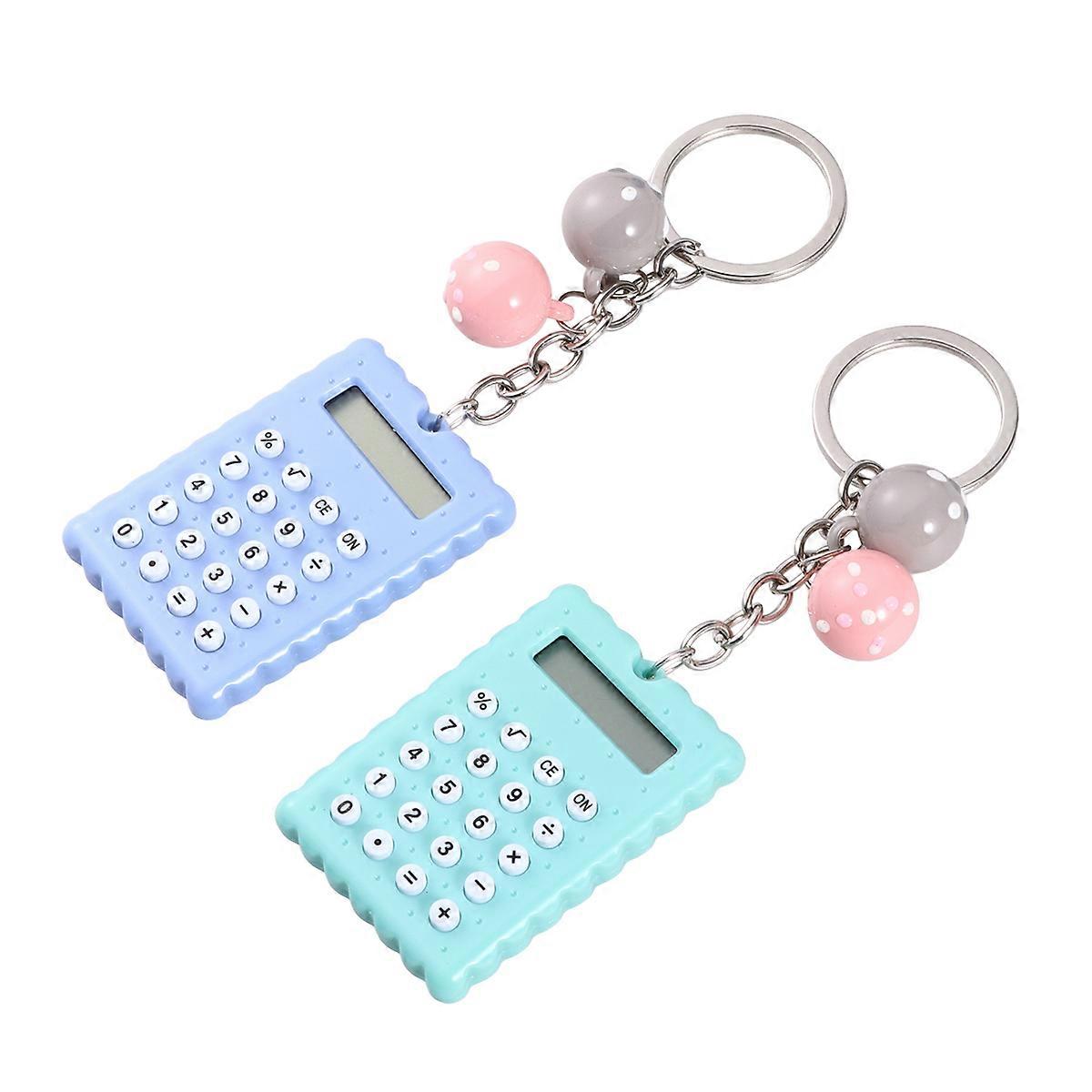 Portable Electronic Calculator for Calculating 2Pcs Key Ring Shaped Mini Calculator