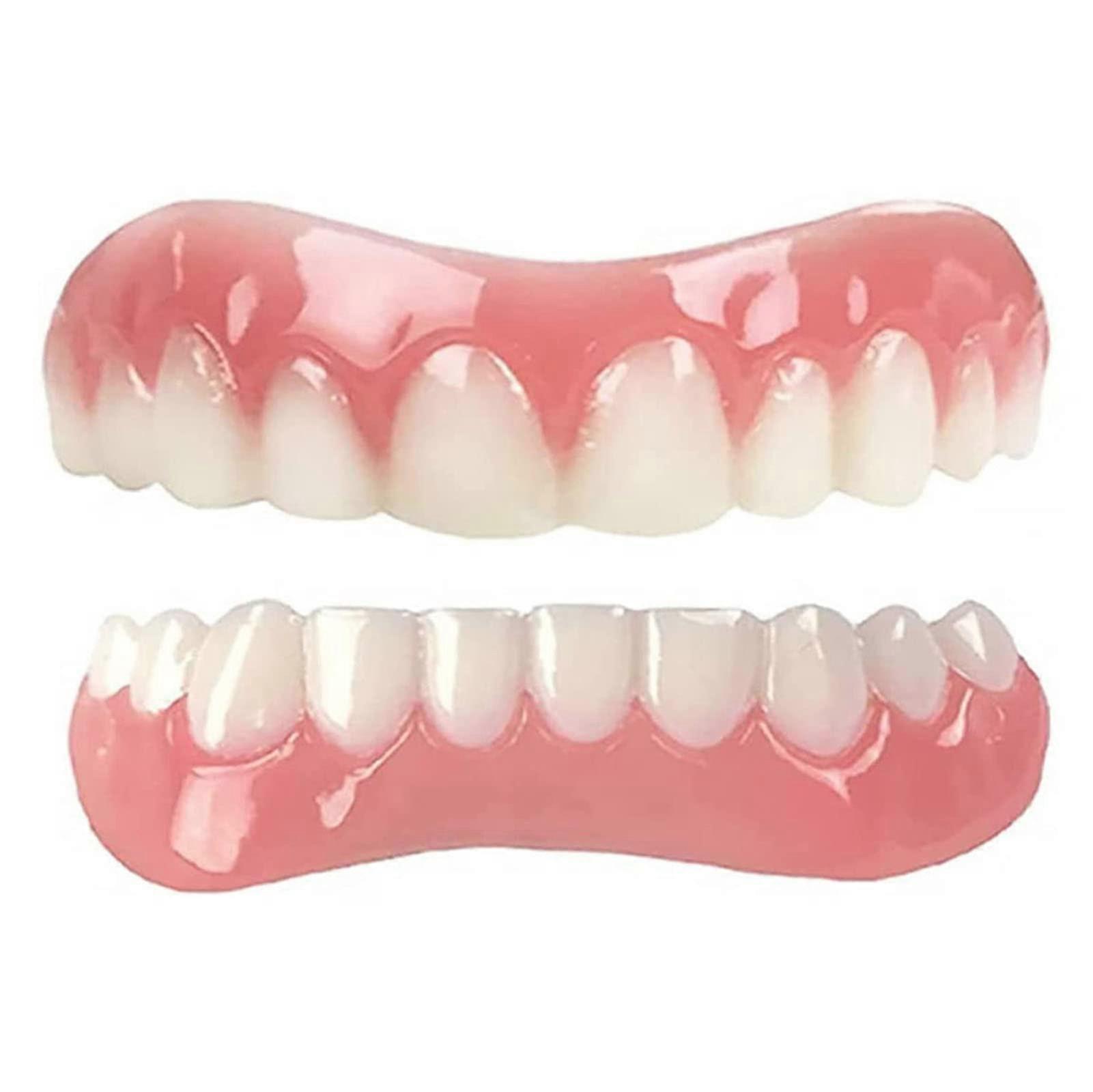 False Teeth Set with Instant Veneers, Natural Color Reusable Dentures for  and Bottom
