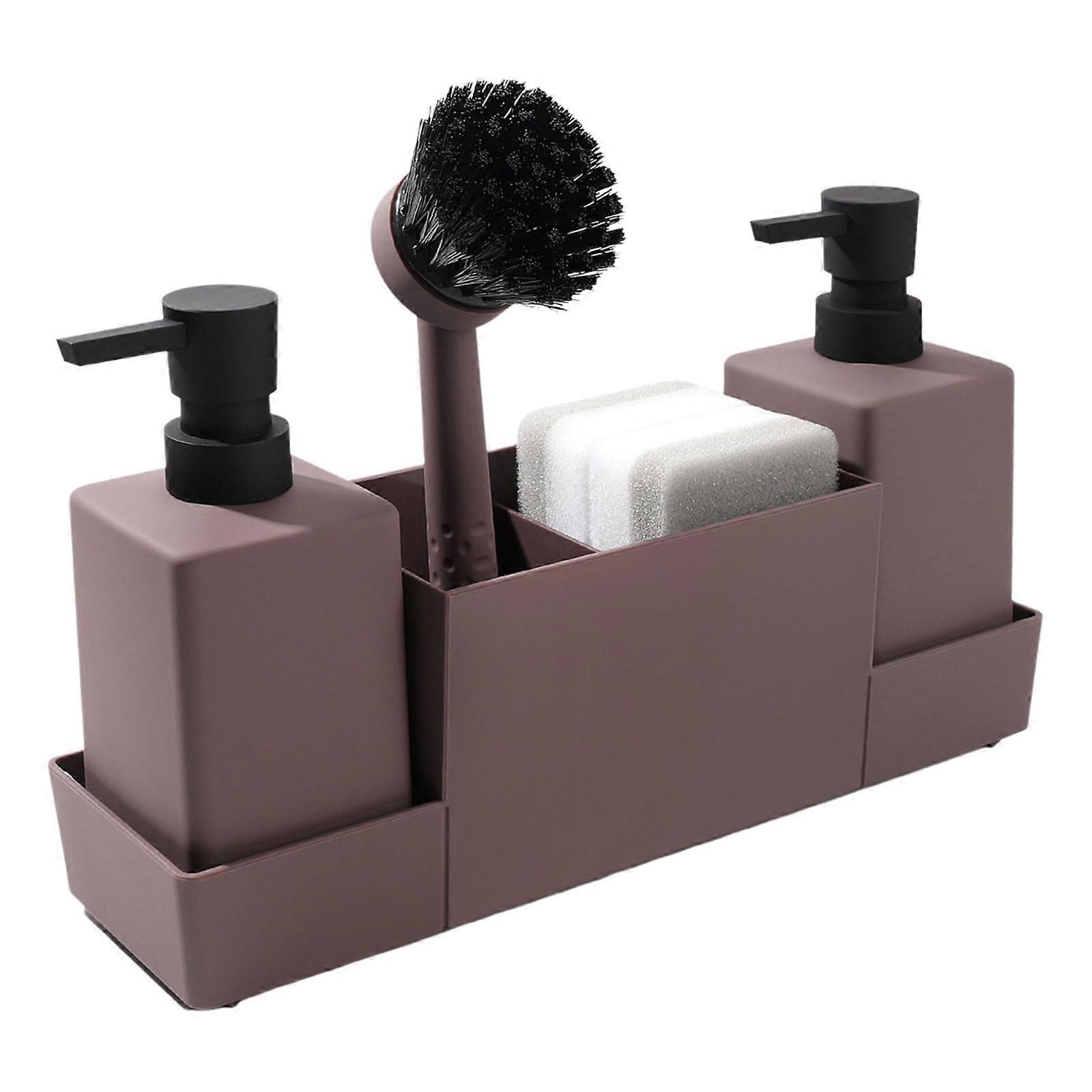 Kitchen Soap Dispenser with Sponge Holder and Storage Tray for Sink Organization