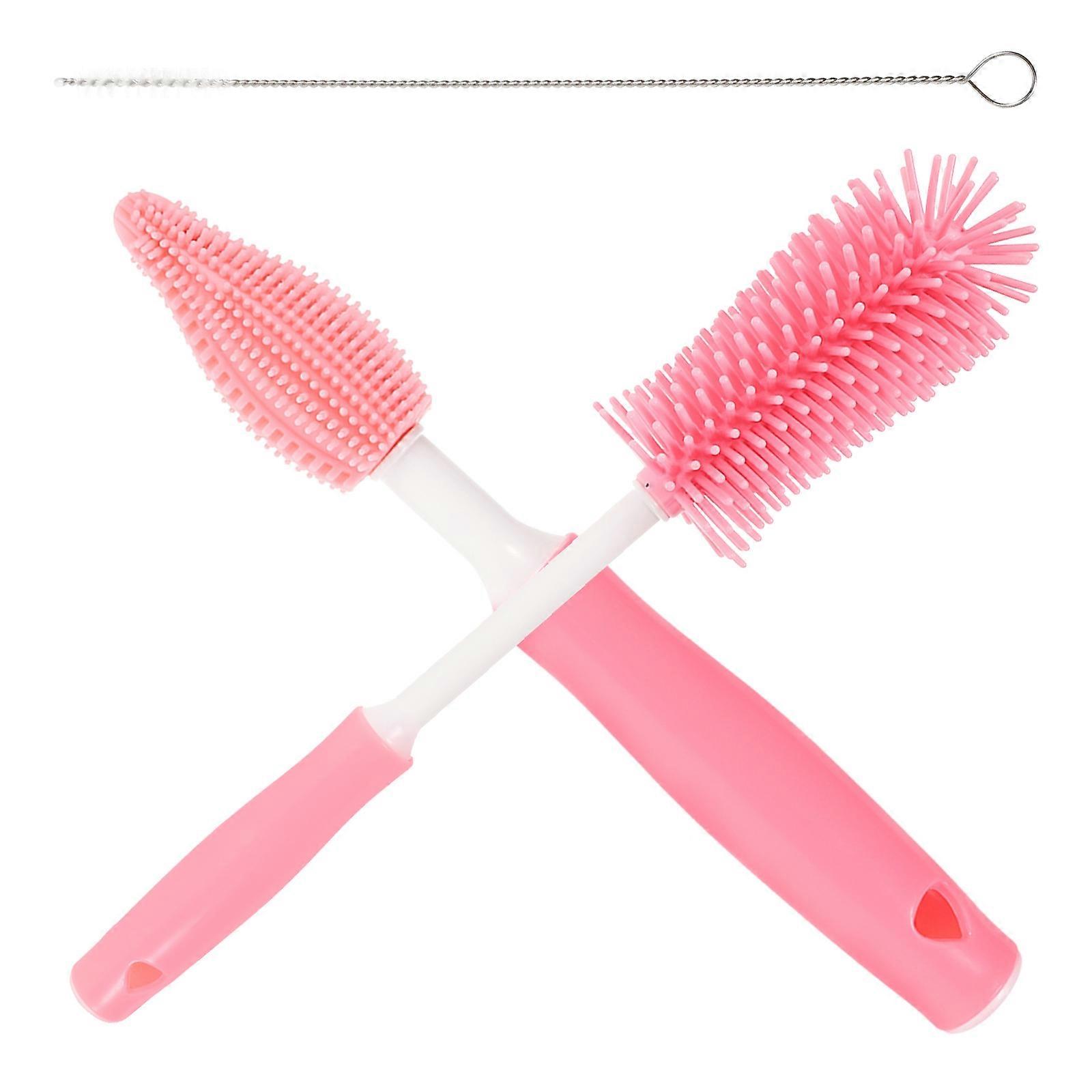 Bottle Nursing Bottle Cleaner for 5Sets with Long Handle Pink
