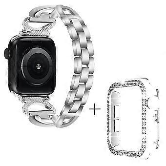 Do Apple Watch Ultra 49mm Opaska na nadgarstek Cyrkonie Pasek ze stopu w kształcie litery X + przezroczysty futerał na zegarek PC