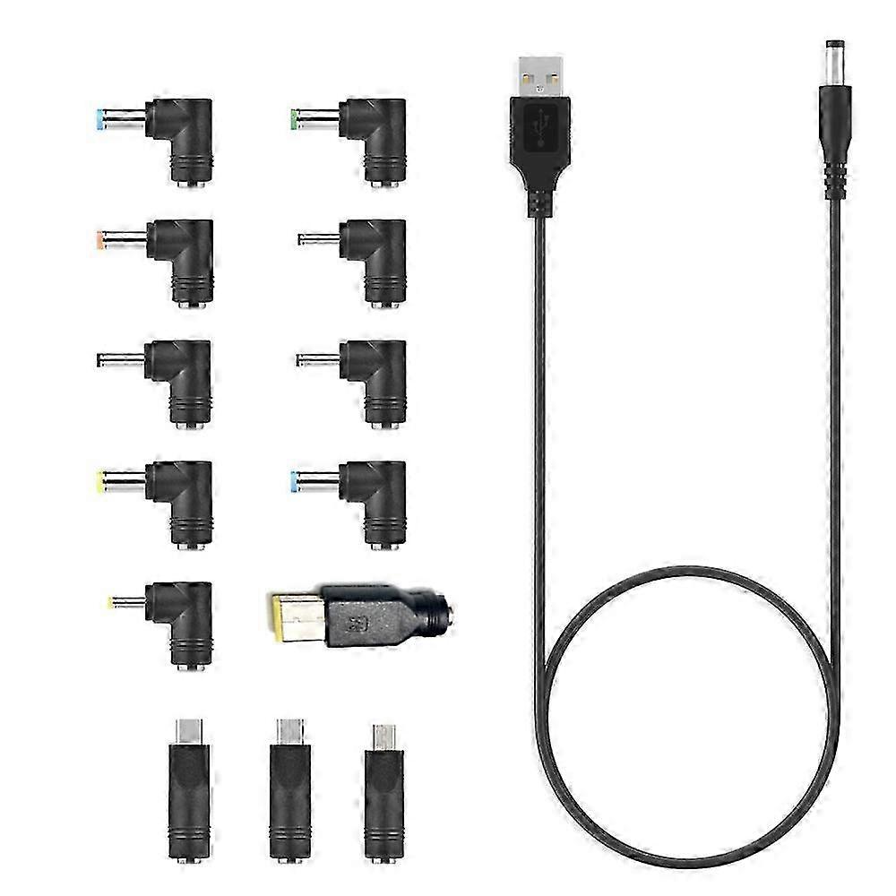 USB To DC Power Cable with 13 Interchangeable Plug Connectors Adapter