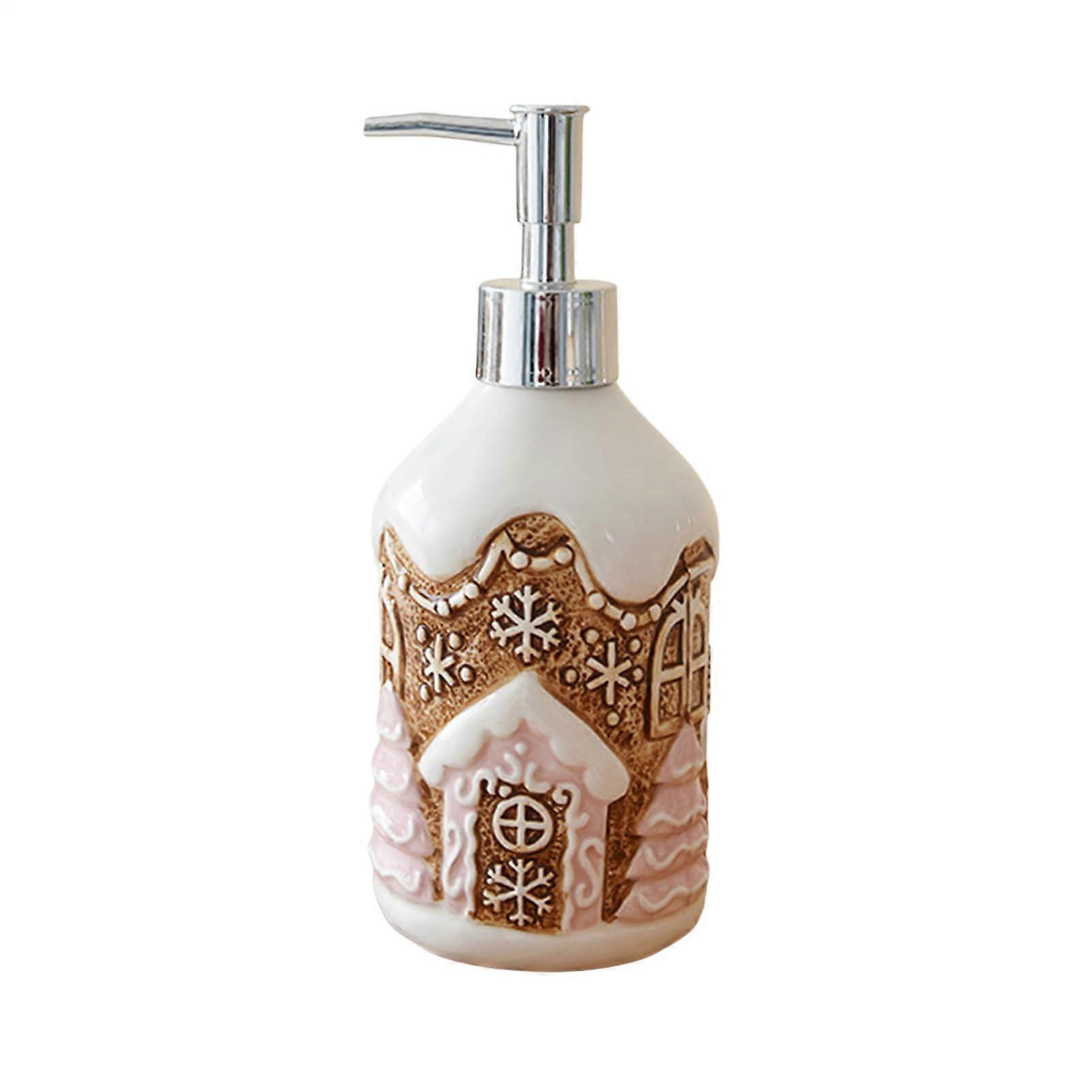 Christmas Ceramic Gingerbread House Soap Dispenser with Drip Pump for Bathroom or Kitchen