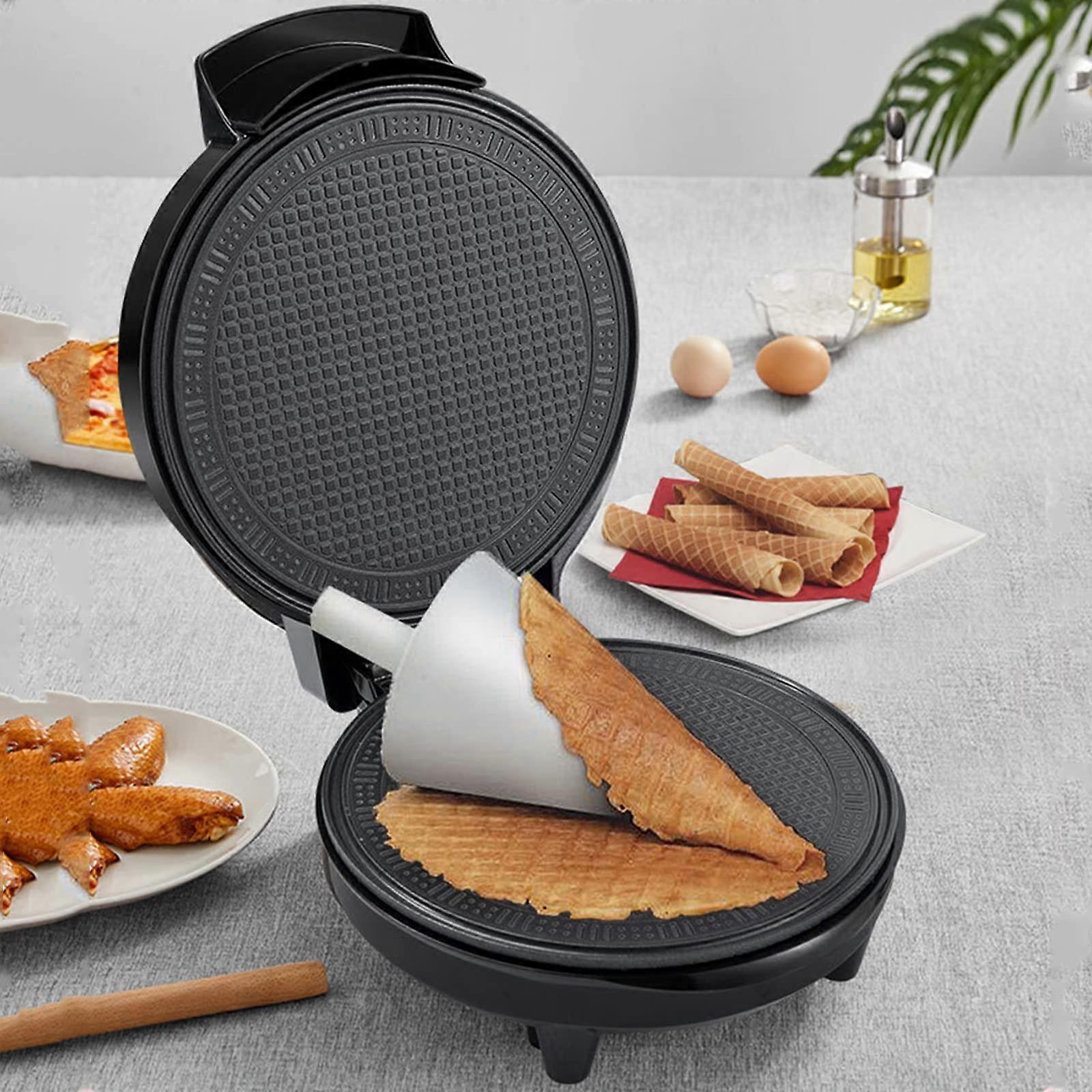 Electric Egg Roll Maker and Ice Cream Cone Maker with DoubleSided Heating, NonStick Coating, Adjustable Temperature, Black