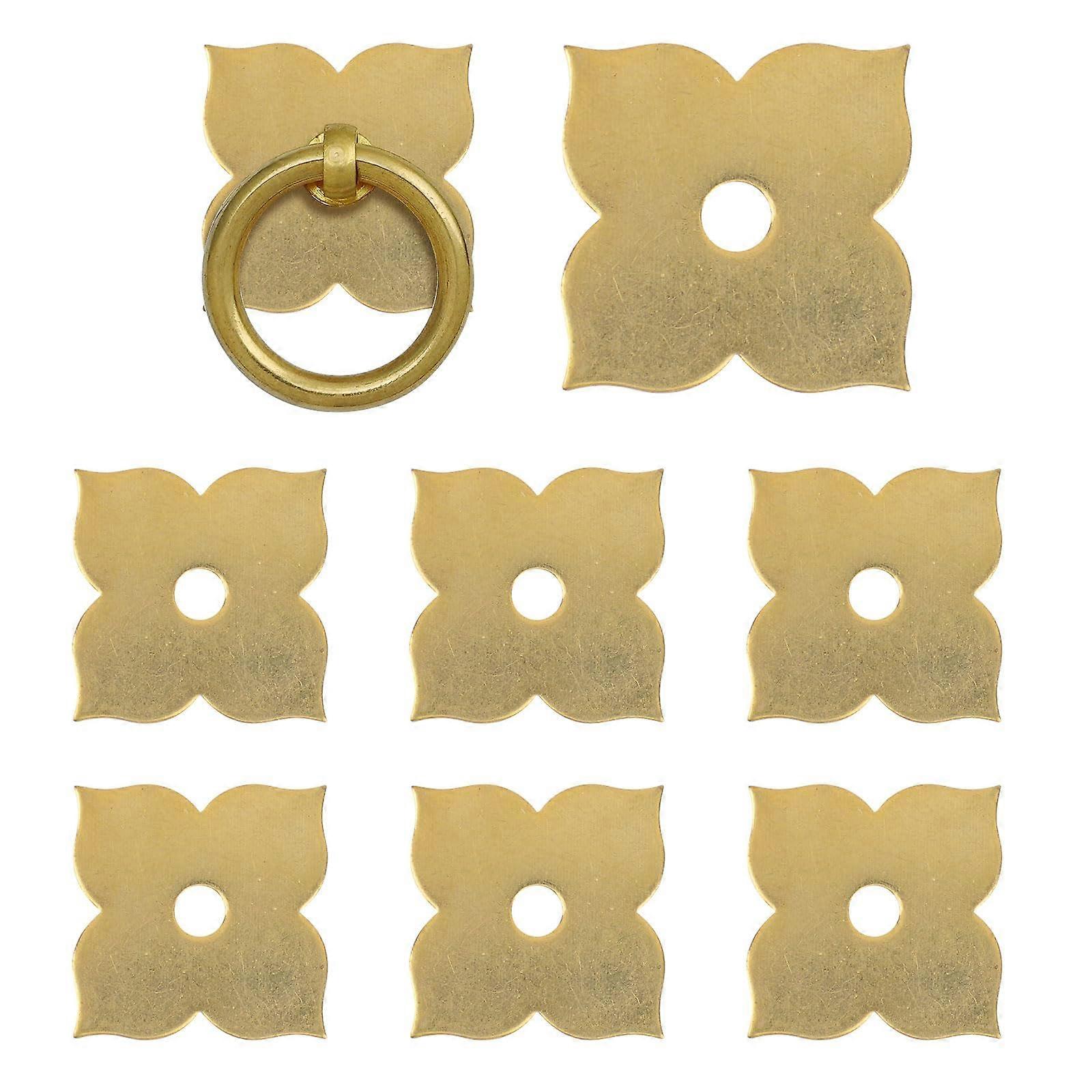 Gold Cabinet Knobs with Brass FourLeaf Clover Backplates, Decorative Gold Finish, Set of 6