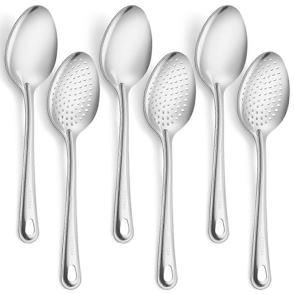 Serving Spoon Set 6Piece Stainless Steel Solid and Slotted RustResistant Dishwasher Safe