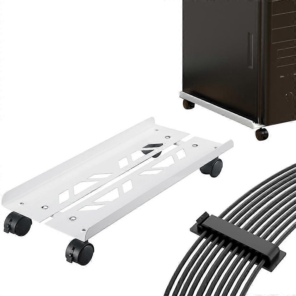 Adjustable Computer Tower Stand with Lockable Wheels, Cable Clips, Airflow Design, White