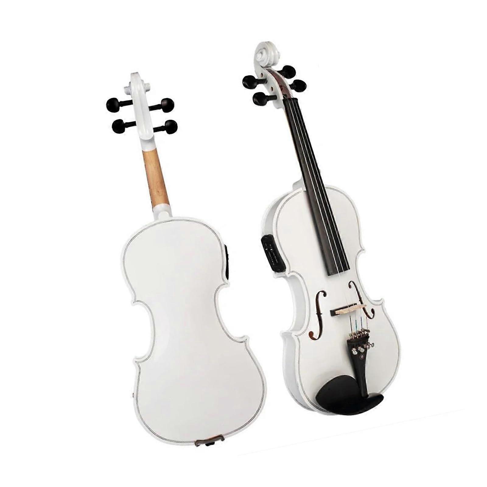 White Full Size Acoustic Electric Violin 4 Strings with Accessories, Lightweight Solid Wood Body