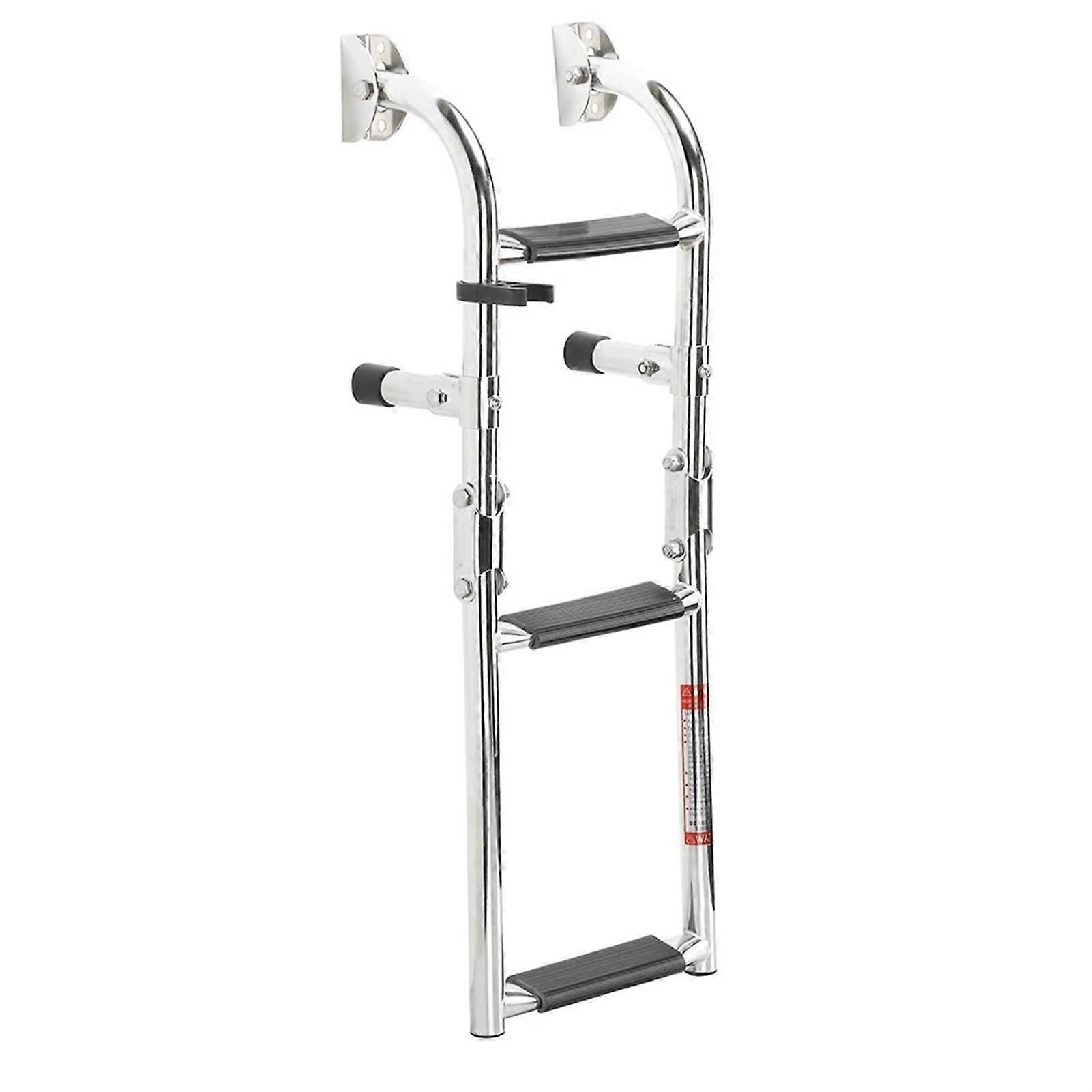 Stainless Steel 3 Step Boat Boarding Ladder for Pontoon, Foldable Telescoping Under Platform Design